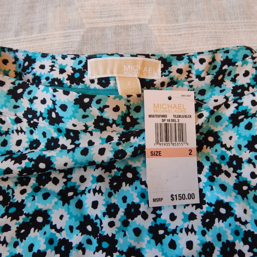 Michael Kors Floral Silk Mini Skirt Blue Sz 2 NWT - Picture 11 of 15